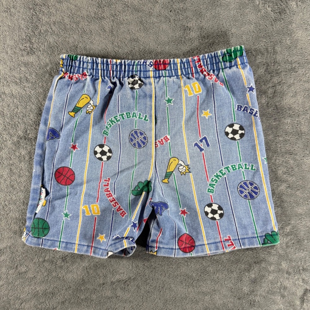 Healthtex Shorts 4T Blue Vintage Made in USA Sports Print Denim